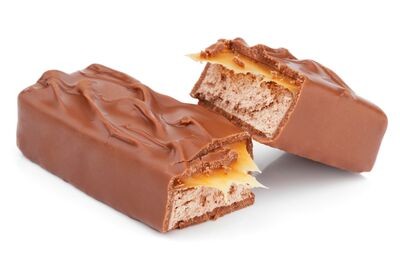 An unwrapped Mars Bar - caramel, nougat and chocolate